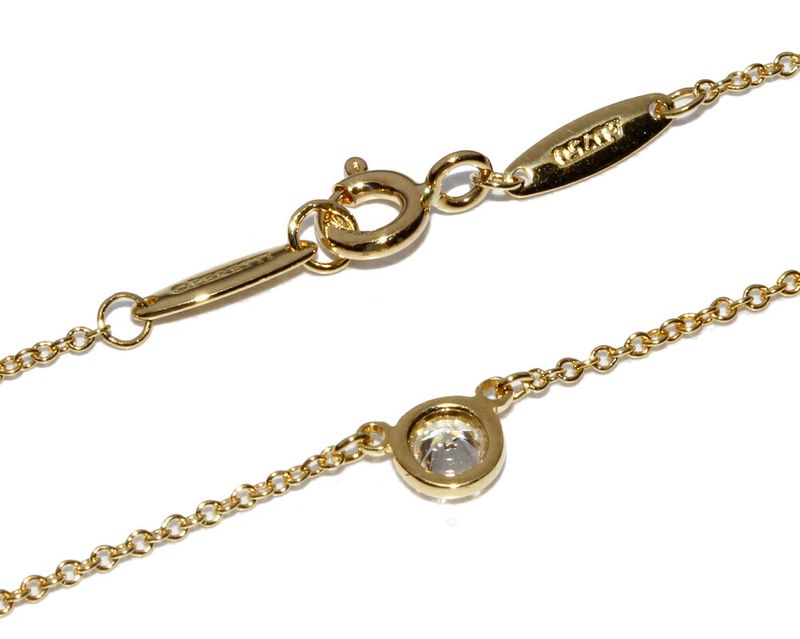Tiffany & Co Pendant Necklace 18K Yellow Gold Diamond 018ct F-vvs1-3excellent-no