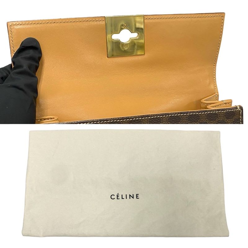 Celine Macadam Blason Triomphe Pattern Logo Ring Hardware Leather 2-Way