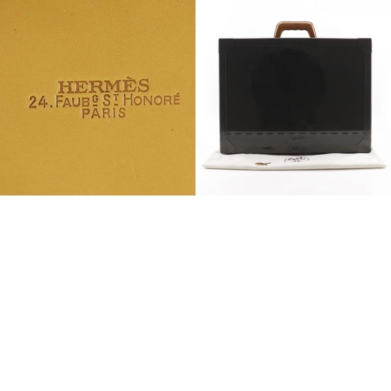 Hermes Espace GM Attache Case Carbon And Leather Black N456/500 Unisex Trunk