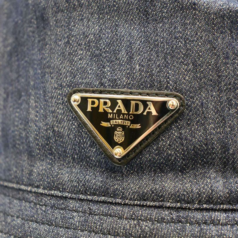 Prada Logo Plate Denim Bucket Hat 2hc137 Aj6 Indigo L