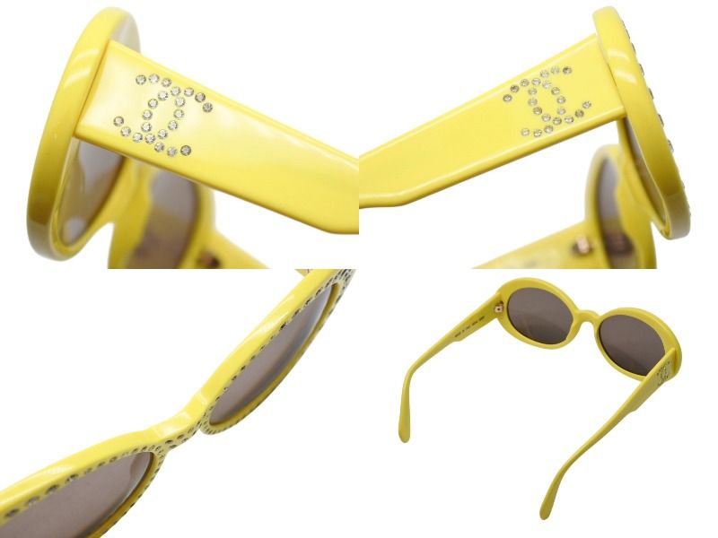 Chanel Oval Sunglasses Eyewear CC Logo Rhinestone Yellow — view 8