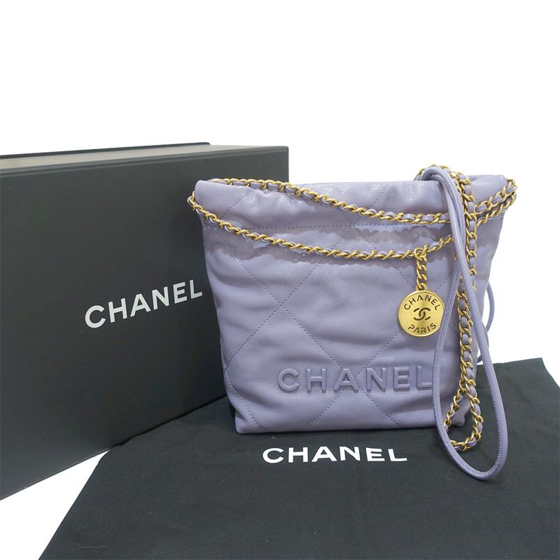 Chanel Chnel22 Mini Handbag 2WAY Soft Caviar Skin Purple Gold Hardware