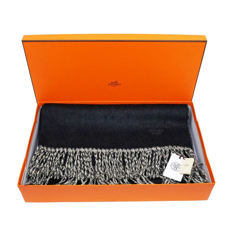 Hermes Muffler - Shawl Double Face Black Beige Cine Cashmere 100%