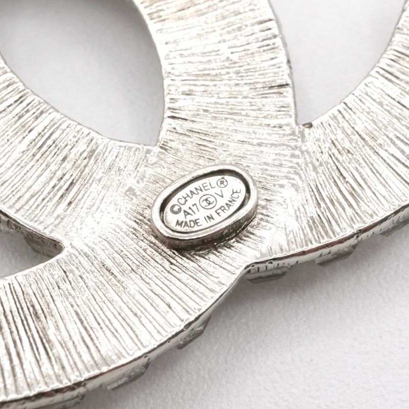 Chanel Brooch Corsage Silver Here Mark Rhinestone