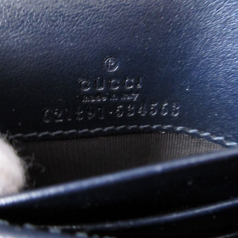 Gucci 621891 Horsebit 1955 Compact Wallet Canvas Leather Beige Navy Blue Bifold