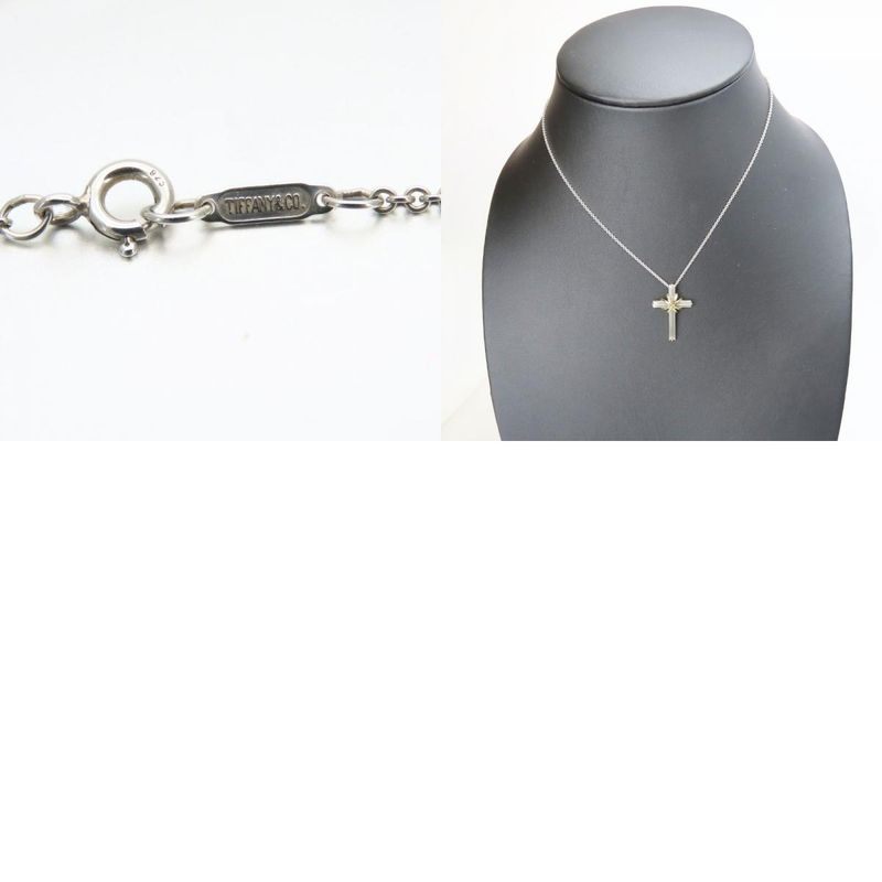 Tiffany & Co Necklace Signature Cross Silver 925 18K Yellow Gold Approx 8.0g