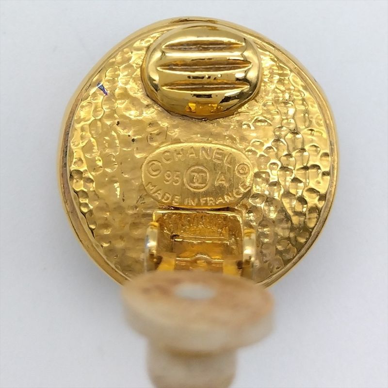Chanel Earring 95A Gold Coco Mark Faux Pearl Vintage