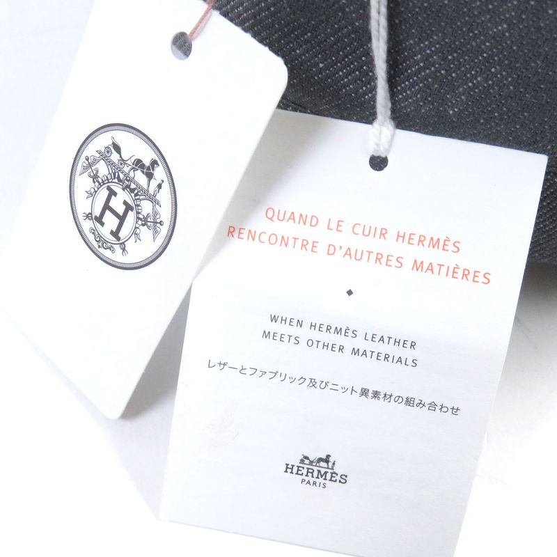 Hermes Saint Honore Serier Button Silk Blend Lining H Logo Leather Piping Beret