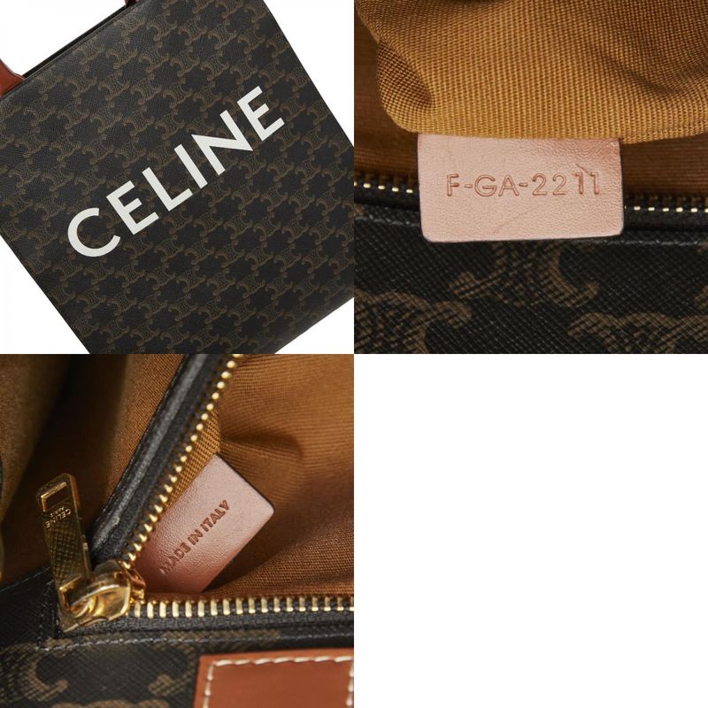 Celine Triomphe Vertical Cabas Small Tote Shoulder Bag 2WAY Brown PVC Leather