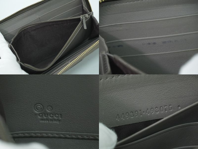 Authentic Gucci Shimmer Leather Round Zipper Long Wallet Long Wallet Gray