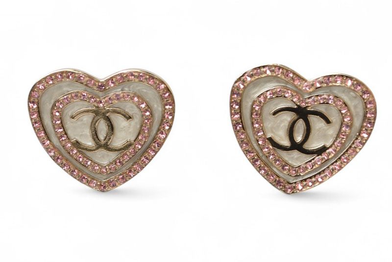 Chanel Earrings Chanel Accessories CC Heart Motif Rhinestone Rose Gold B24