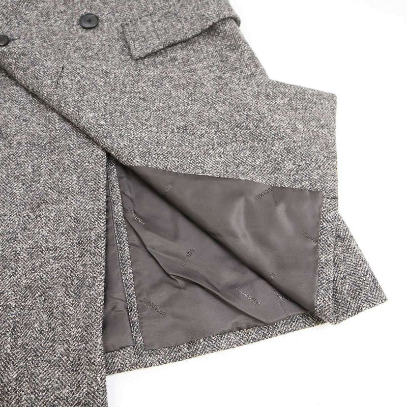 Hermes 15aw Multi-Fabric Double Breasted Tweed Coat Grey- 50