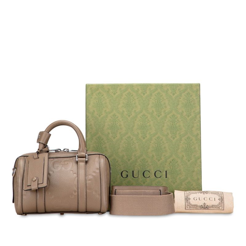 Gucci Jumbo GG Mini Duffle Handbag Shoulder Bag 2WAY 725292 Gray Leather Ladies