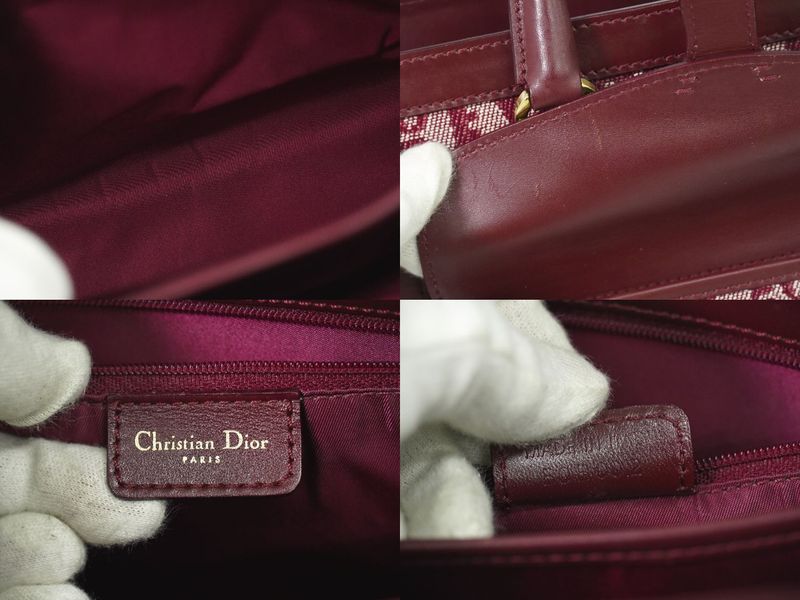 Authentic Christian DIOR Trotter Handbag Canvas Leather Bordeaux Trotter Bag