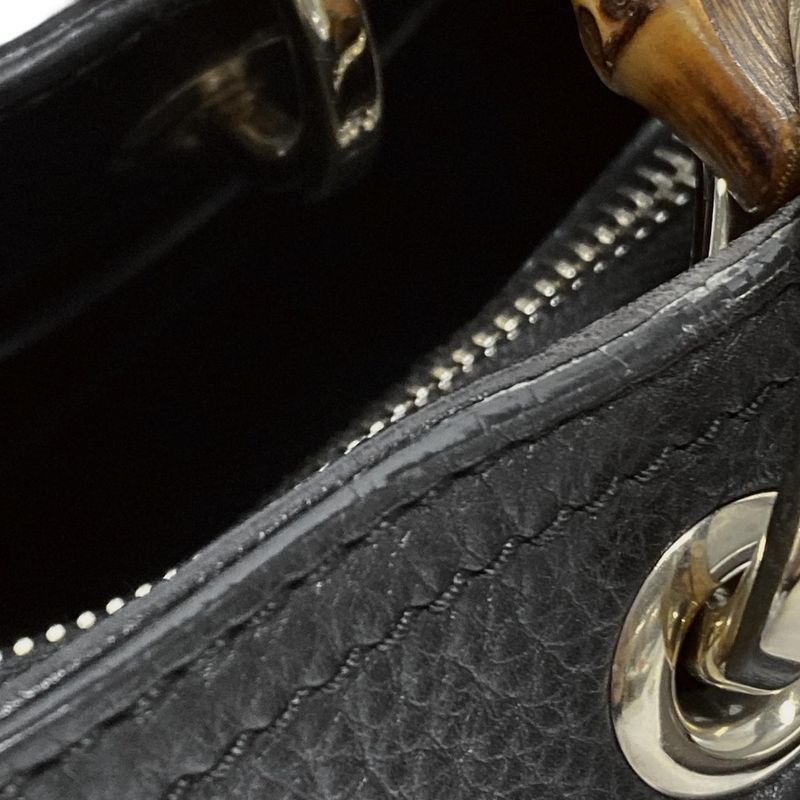 Gucci Bamboo Shopper Tote Bag 323660 Black And Brown Leather