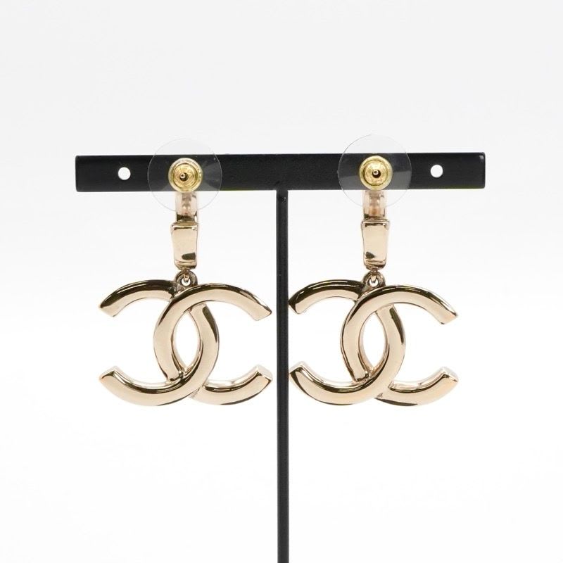 Chanel Earrings Gold Black Coco Mark Hoop