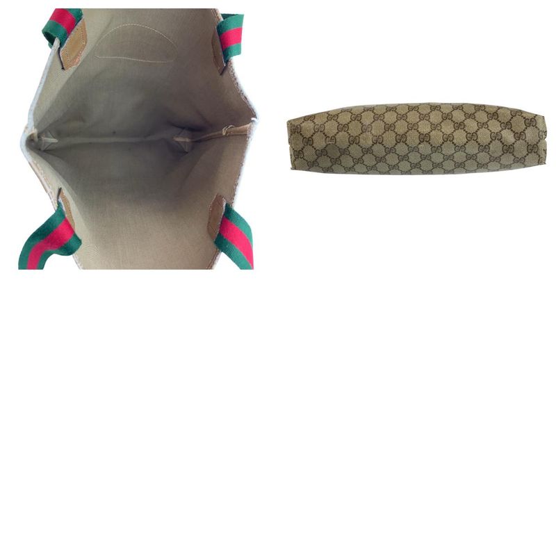 Gucci Vintage Sherry Line Beige GG Supreme Canvas/leather Tote Bag Shoulder Bag