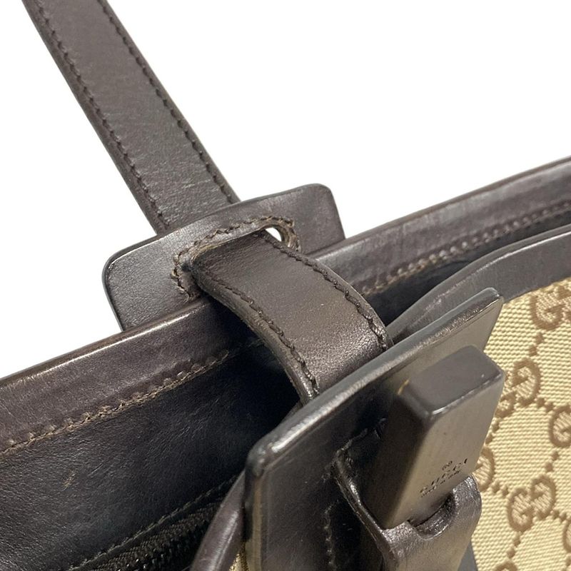 Gucci Tote Bag GG Pattern 106241 Dark Brown And Beige Leather