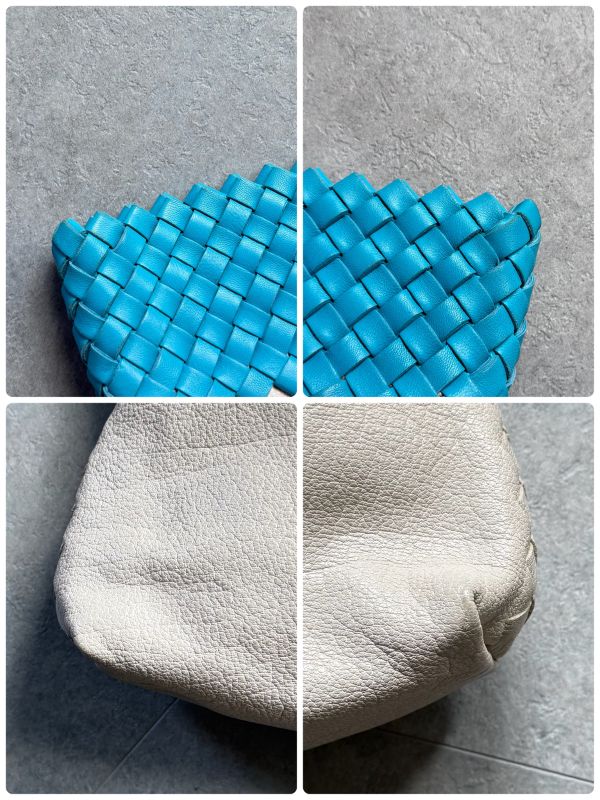 Bottega Veneta Intrecciato Leather Tote Handbag Bicolor Light Blue Ivory A4