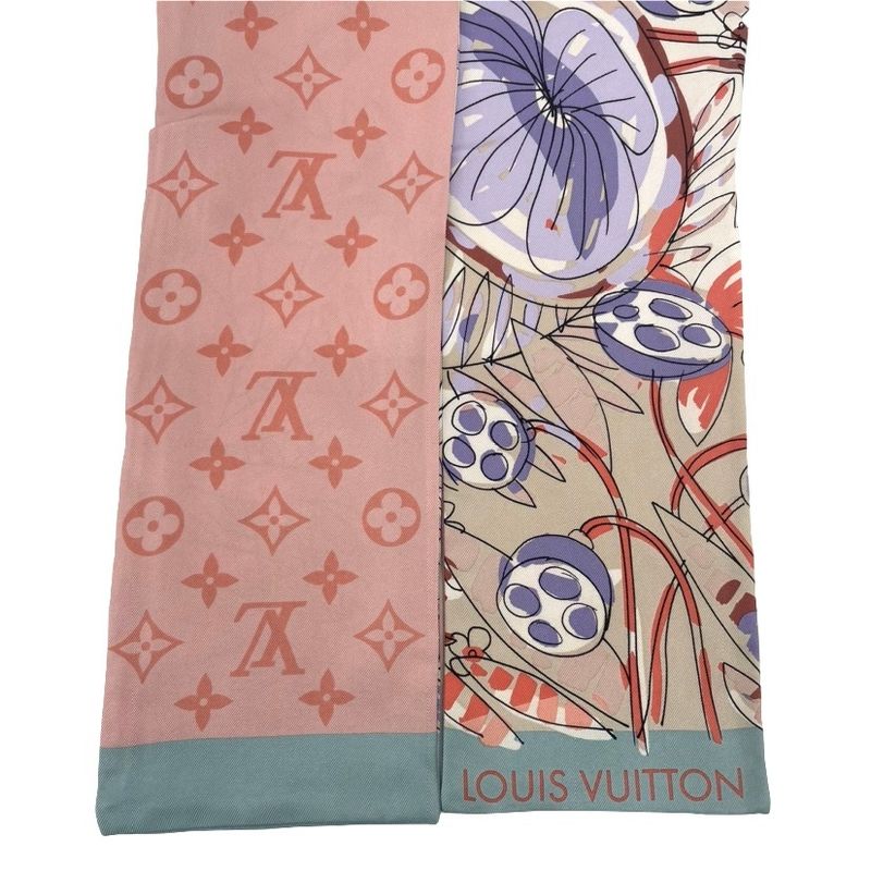 Louis Vuitton Monogram Floral Reversible Scarf Tulley Bandeau White Pink