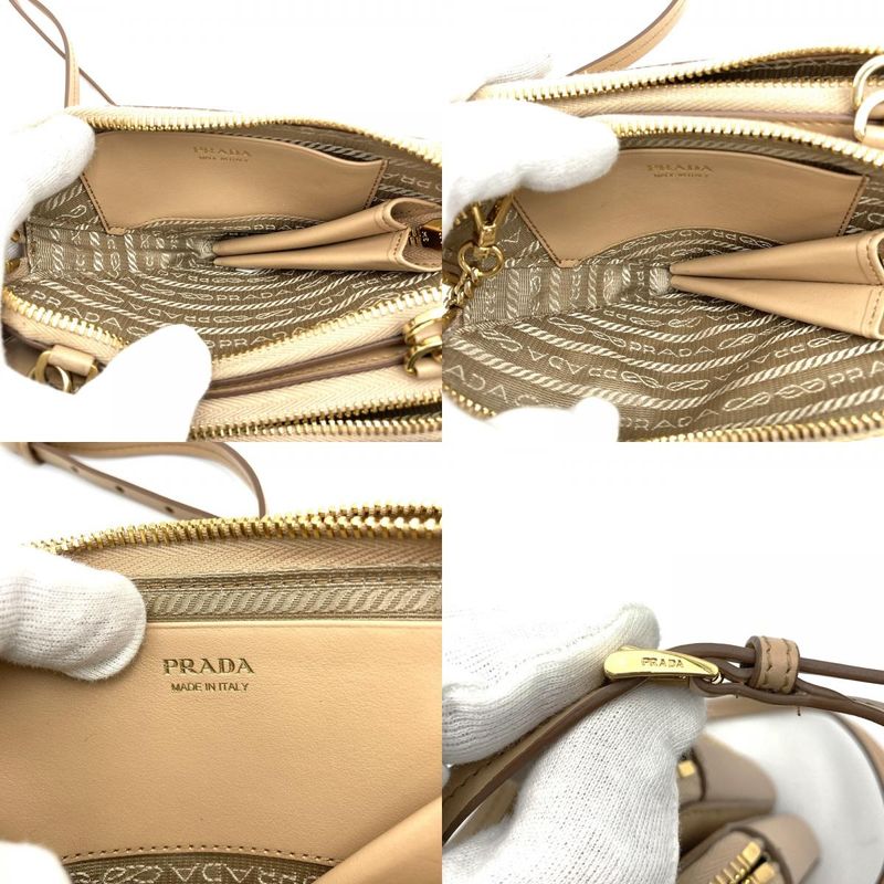 Prada Triangle Shoulder Bag Chain Bag Mini Bag 1nr015 Raffia Beige Women