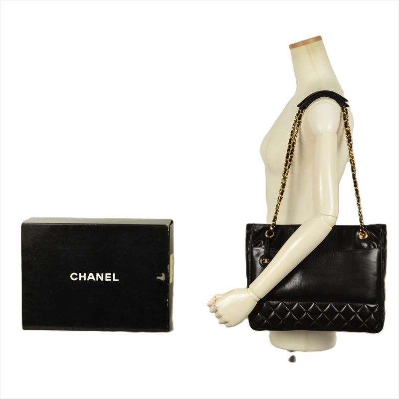 Chanel Shoulder Bag Black Gold Hardware Coco Mark Vintage Women