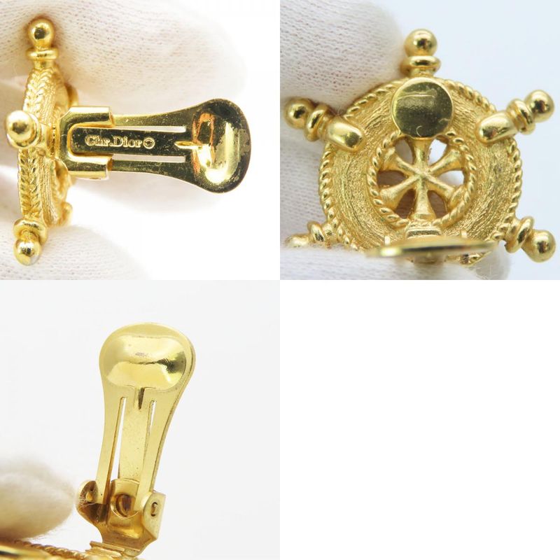 Christian Dior Earring Marine Metal Rhinestone Gold Helix Ring Plated Accessorie