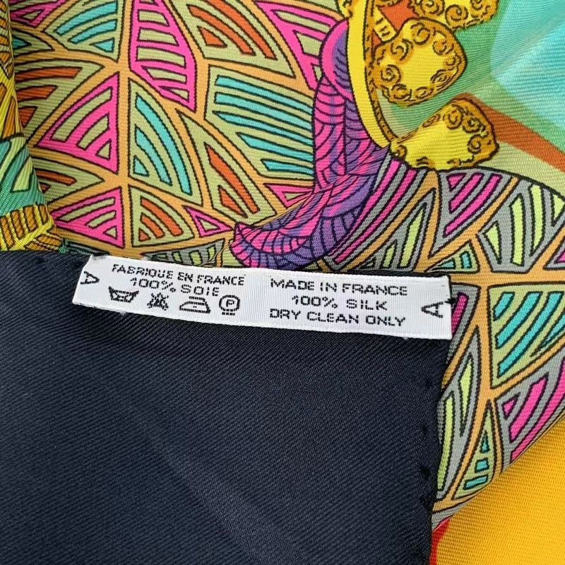 Hermes Carre 90 Artdessteppes Step Art Scarf Black Silk Black