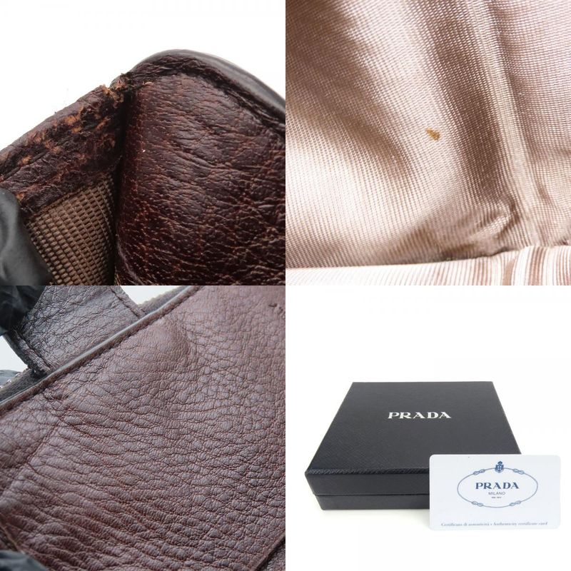 Prada Bifold Wallet 1m0522 Leather Cacao Brown Silver Hardware Compact Round