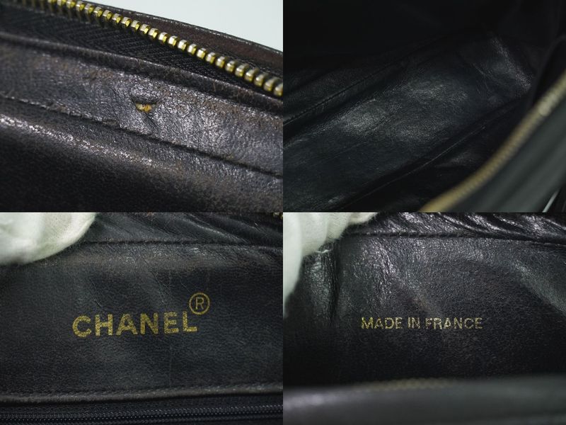 Authentic Chanel Coco Mark Matelasse Tassel Chain Shoulder Bag Leather Black
