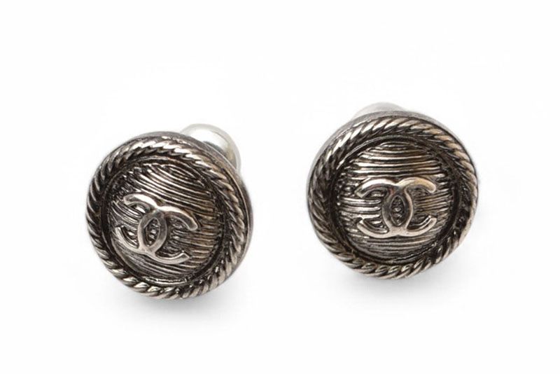 Chanel Earrings Chanel CC Coco Circle Motif Antique Silver B18