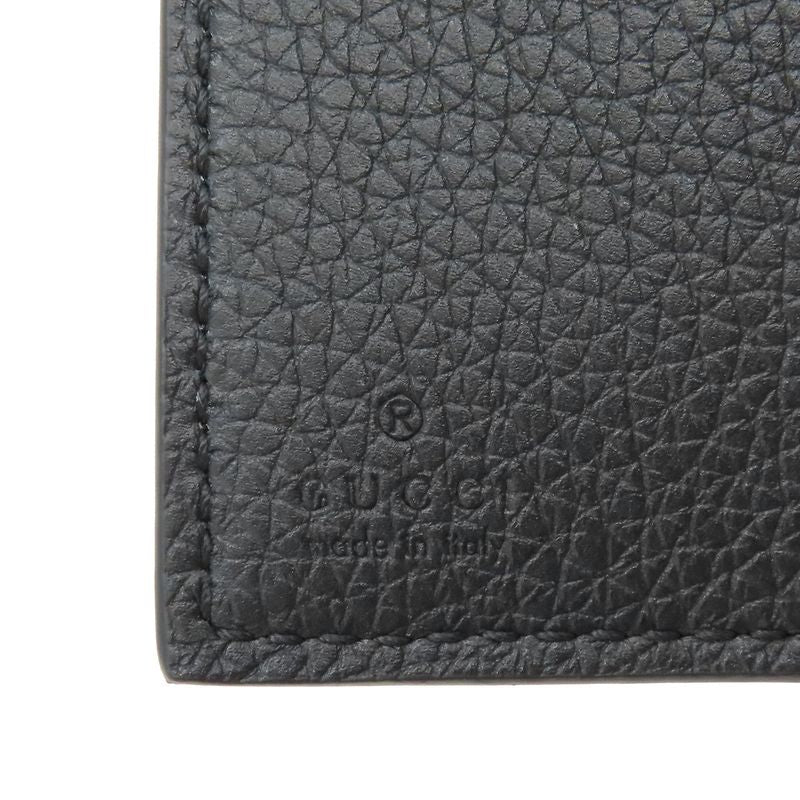 Gucci Trifold Wallet Logo Mini Wallet Leather Black Gold Hardware Black Compact