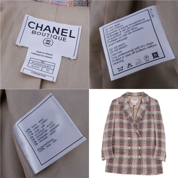Vintage Chanel 98P Jacket Tailored Jacket Double Breasted Coco Mark Tweed
