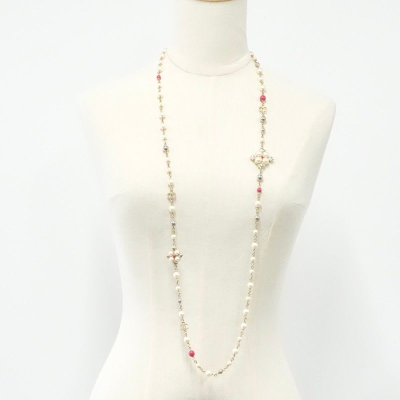 Chanel Choker Gold Silver Pink Coco Mark Long Necklace