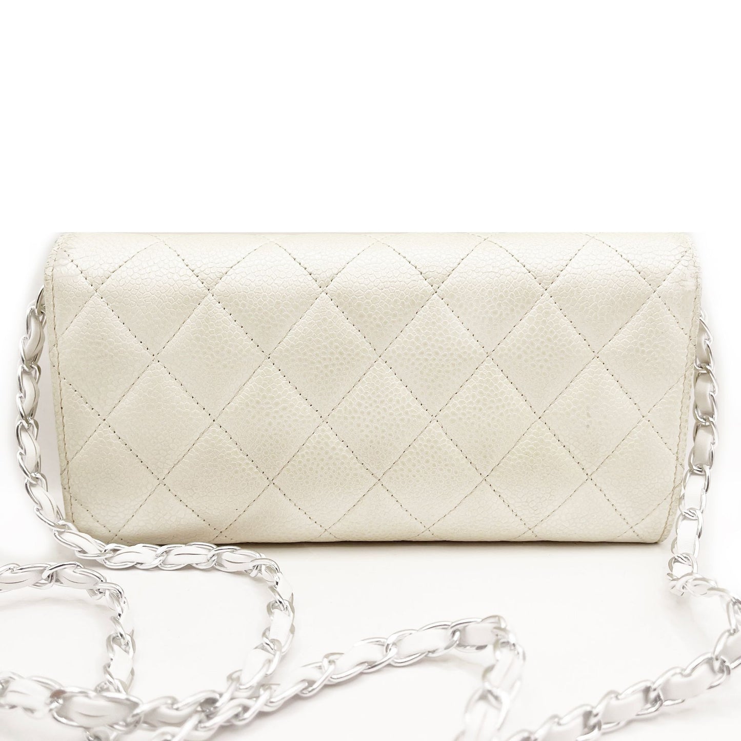 Authentic CHANEL CC Classic Timeless Caviar Flap Wallet on Chain Purse White Bag