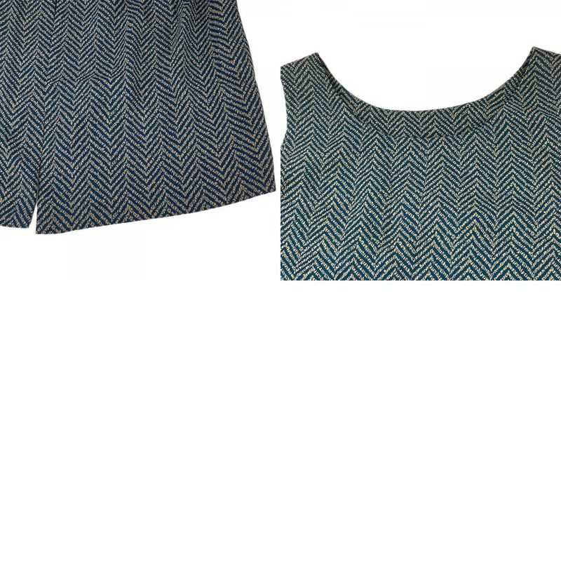 Yves Saint Laurent Ensemble 36 Acetate Rayon Green Beige Dress Jacket Herringbon