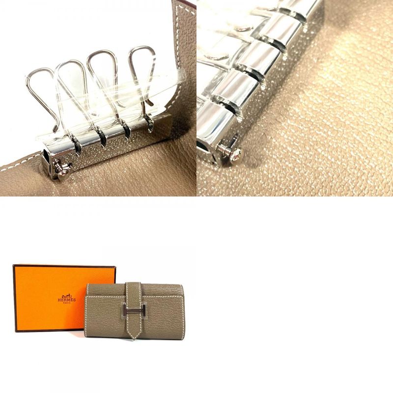 Hermes Key Case Bearn 4P 4-strand Chevre Etoupes Grayish