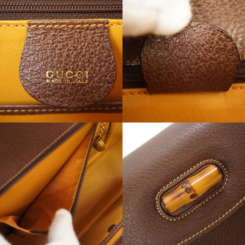 Gucci Bamboo Shoulder Handbag Leather Brown 0084gucci Vintage With Strap