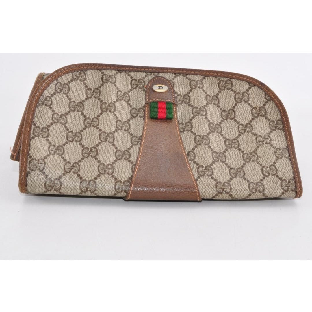Gucci GG Supreme Ophidia Sherry Line Clutch Bag Wallet Web Canvas Tan
