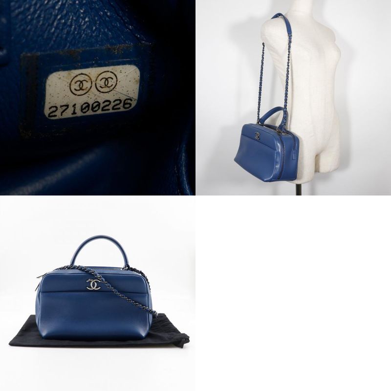 Chanel Trendy Beau Ring Bag 2WAY Shoulder Calf Blue Ladies Handbag
