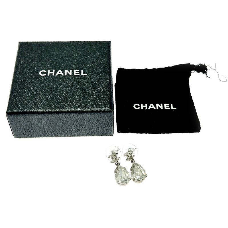 Chanel Metal Rhinestone A12v Coco Mark Swing Earrings Silver 351238 Earrings