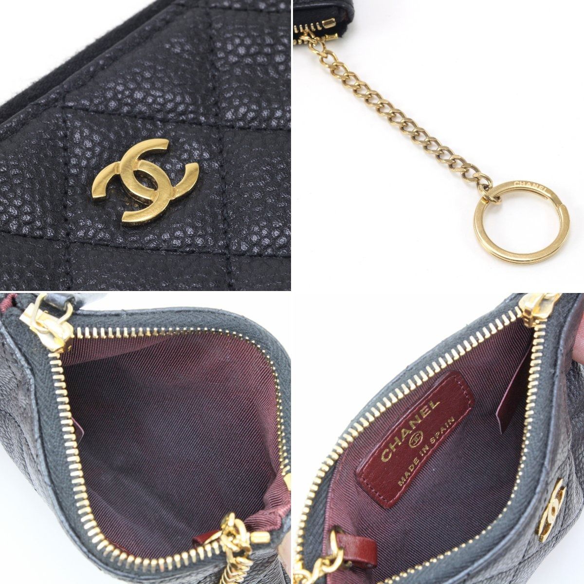 Chanel Women's Wallet Coin Case Caviar Skin 17133940 Black with Key Ring