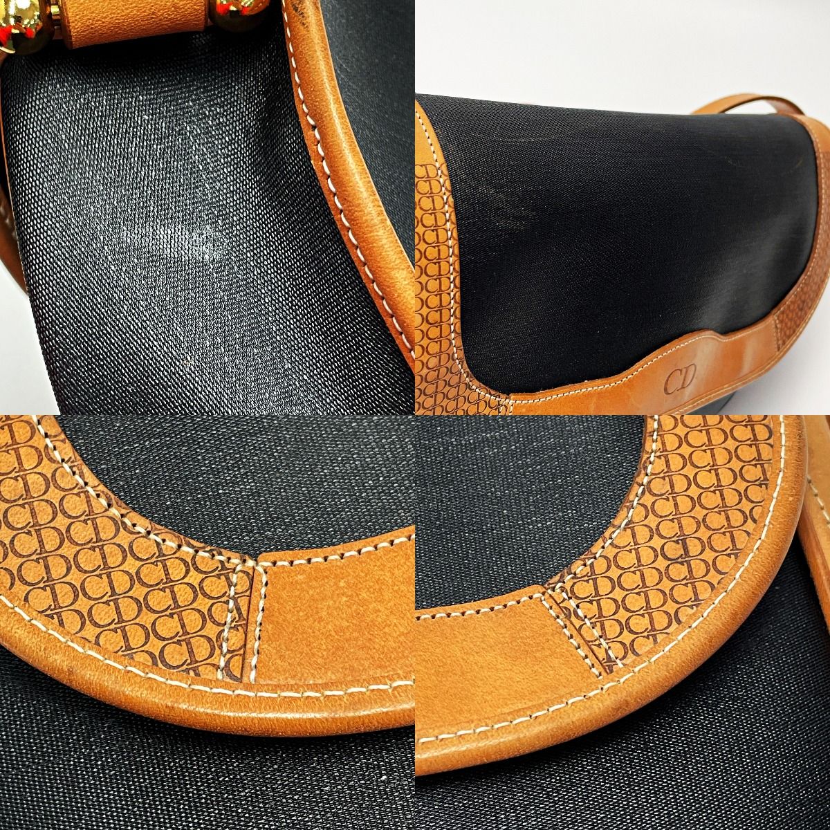 Christian Dior Shoulder Bag Black PVC×leather Women's Vintage Gold Hardware