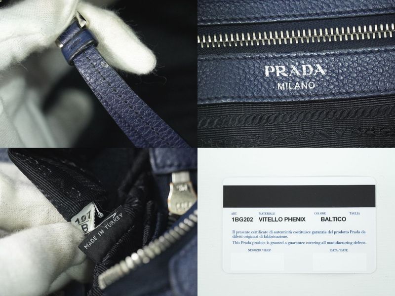 Authentic Prada Leather Shoulder Bag Tote Bag Navy 1bg202 Bag Pre-owned