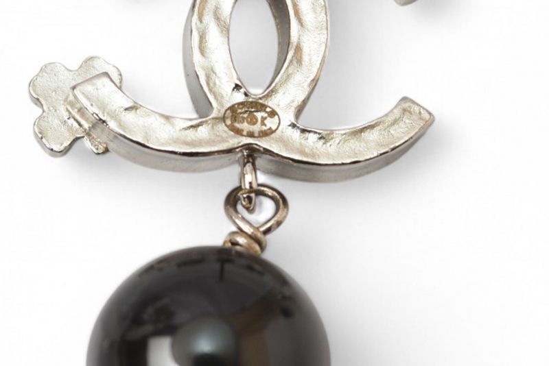 Chanel Earrings Chanel CC Mark Clover Swing Ball Silver Black B13