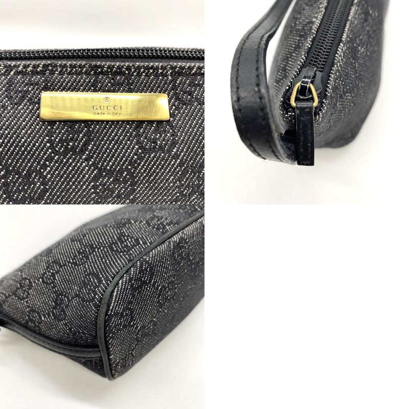 Gucci 07198 Pouch Accessory Pouch Handbag Black And Gray Denim GG Canvas Pouch
