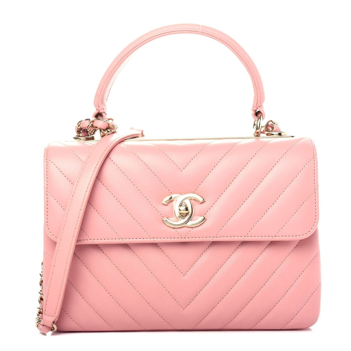 CHANEL Trendy Chevron Lambskin Quilted Dual Handle Flap Bag Pink Tote