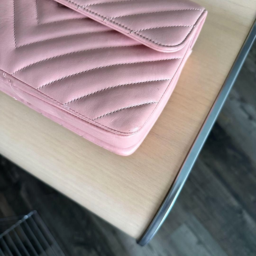 CHANEL Trendy Chevron Lambskin Quilted Dual Handle Flap Bag Pink Tote