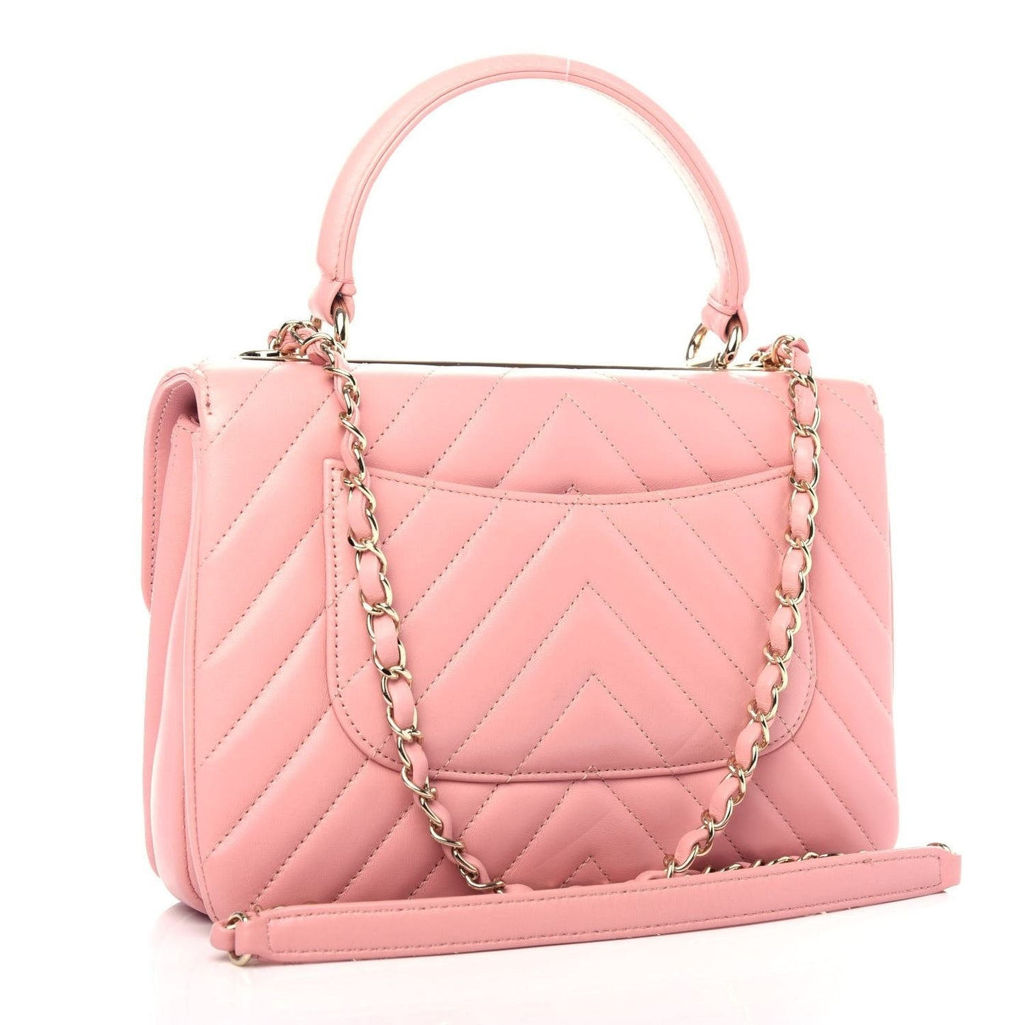 CHANEL Trendy Chevron Lambskin Quilted Dual Handle Flap Bag Pink Tote