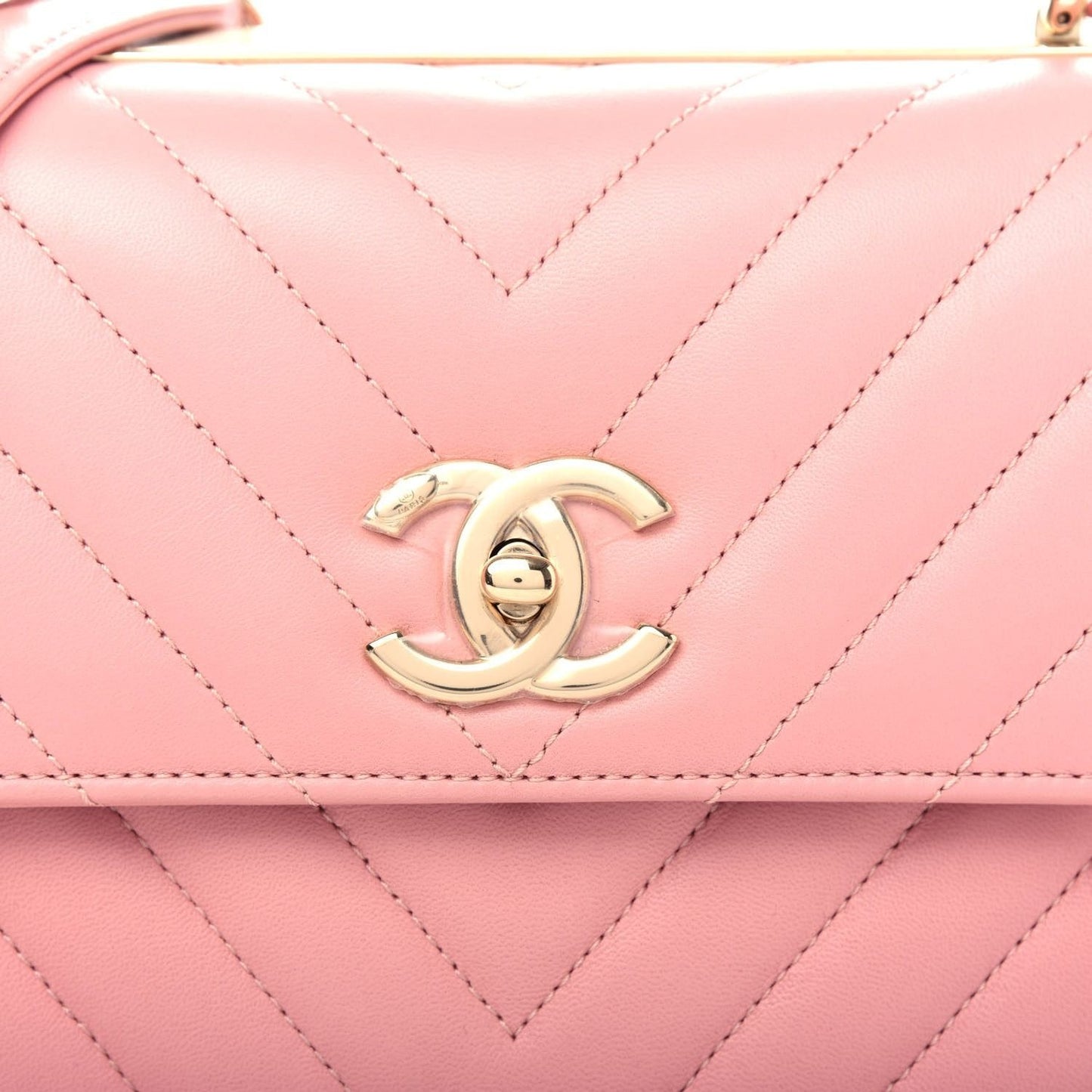 CHANEL Trendy Chevron Lambskin Quilted Dual Handle Flap Bag Pink Tote